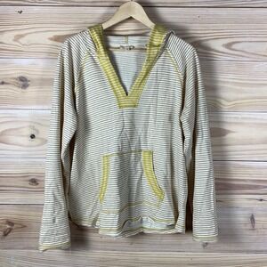 Hem & Thread Hoodie Womens Large Oversized Striped Oatmeal Terry Beach Coastal